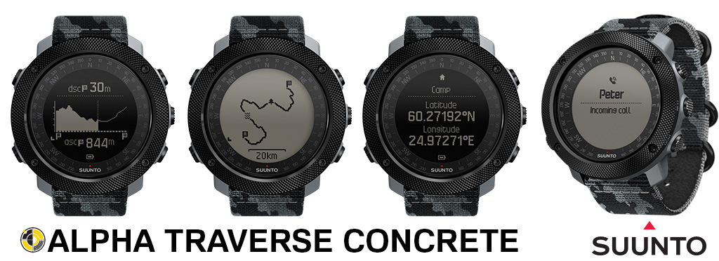 Suunto Traverse Alpha Concrete line up watch face capabilities